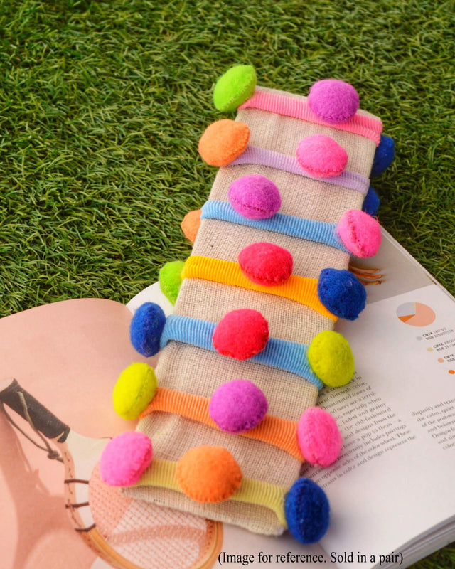 Anaario Multicolour Balls Hair Ties (Pair of 2), pom-pom hair tie for kids