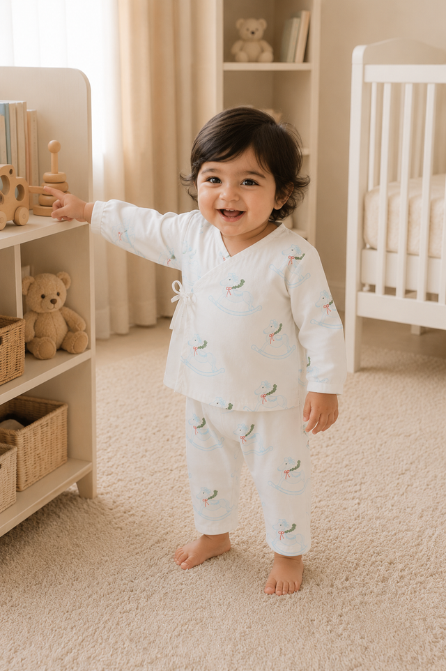 Baby wearing Anaario Rocking Horse Wrap co-ord set