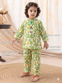 Yellow Green Girls' Cotton Co-ord Set features