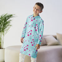 Imperial Kurta and Pajama Set - Fuchsia and Aqua Polka Dots