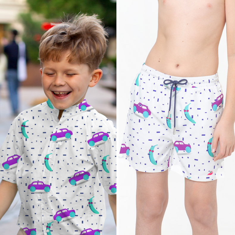 Tropic Classique Co-ord Set (Banana and Race Cars)