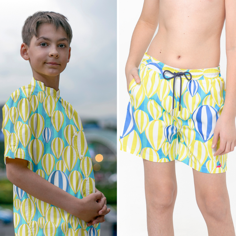 Tropic Classique Co-ord Set (Blue and Yellow Hot air Balloon)
