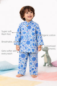 Blue Floral Girls' Cotton Co-ord Set features