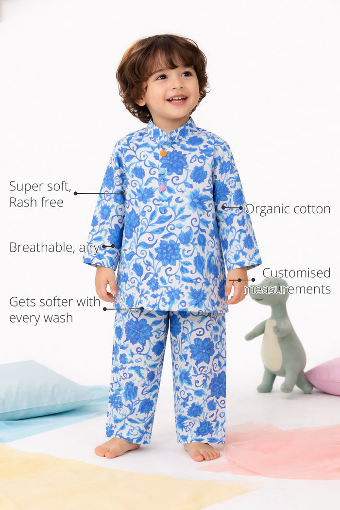 Blue Floral Girls' Cotton Co-ord Set features