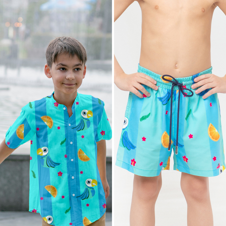 Tropic Classique Co-ord Set (Parrots and Tropical fruits)