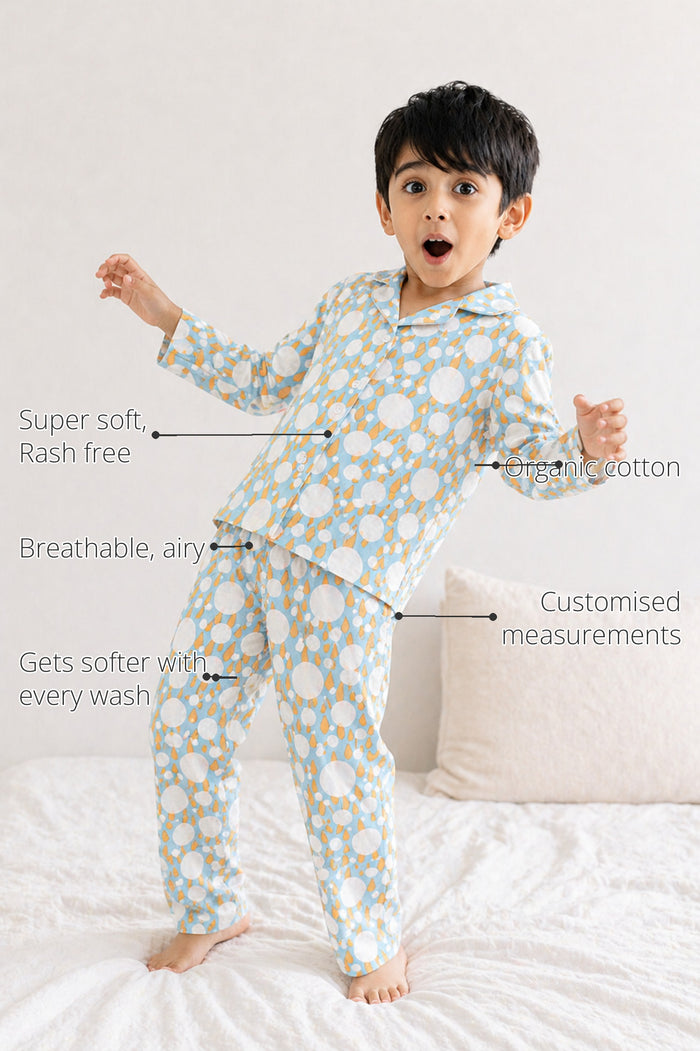Ivory and Tangerine Poppy Raindrops Boys' Night Suit features
