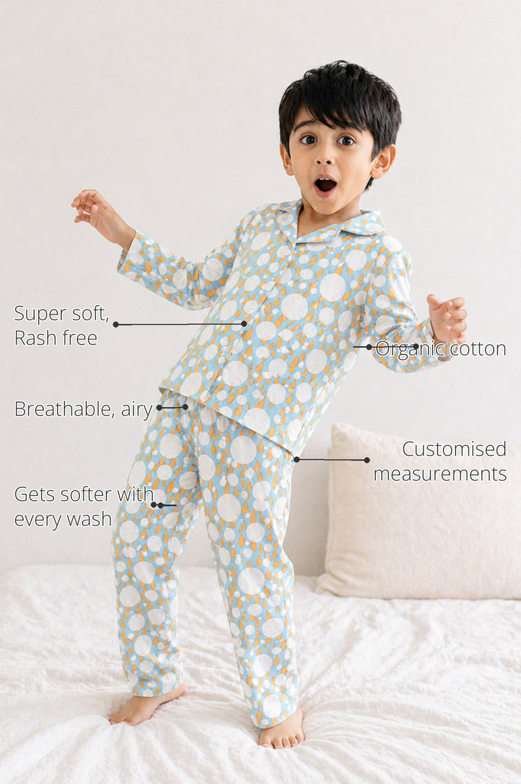 Ivory and Tangerine Poppy Raindrops Boys' Night Suit features