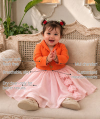 Orange Flamingo Baby Jacket-Lehenga Set features