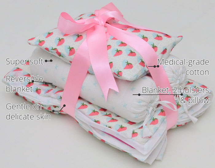 Snuggles and Cuddles Baby Blanket Gift Bundle (Light blue and pink hearts) features