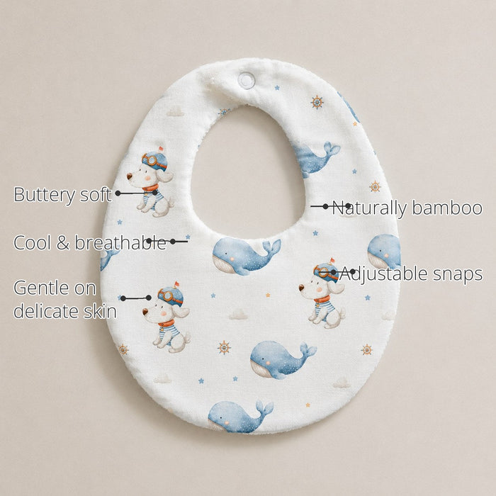 Puppy & Whale Bamboo Baby Bib features
