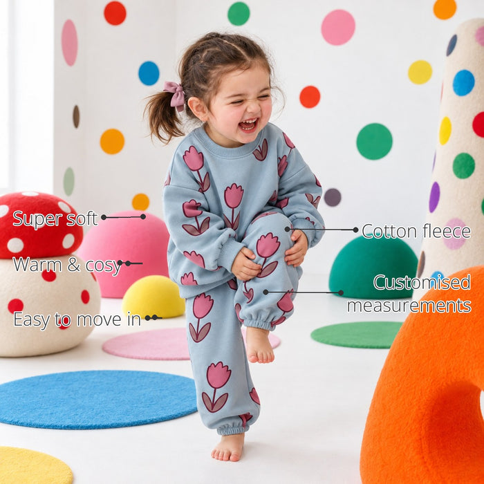 Teal Flowers Girls' Jogger Set features