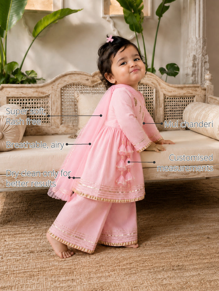 Pink Parrot Baby Angrakha Set features