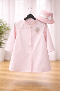 Anaario Park Avenue Princess Coat Set detail — pink coat with pearl brooch