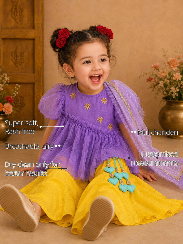 Purple Palm Peplum Girls' Palazzo Set features