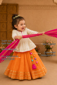 Ivory Peplum Girls' Lehenga Set features