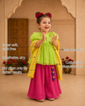 Lime Flamingo Peplum Girls' Palazzo Set features