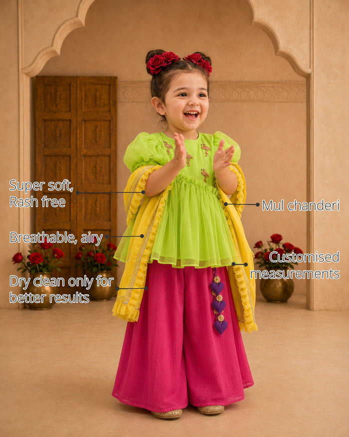 Lime Flamingo Peplum Girls' Palazzo Set features