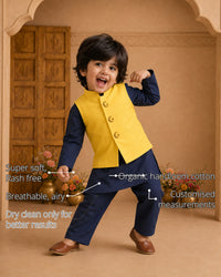 Navy Moon-Star Boys' Waistcoat Set (Yellow Waistcoat) features