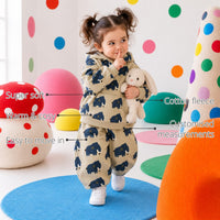 Beige Mammoth Hooded Girls' Barrel Pant Set features