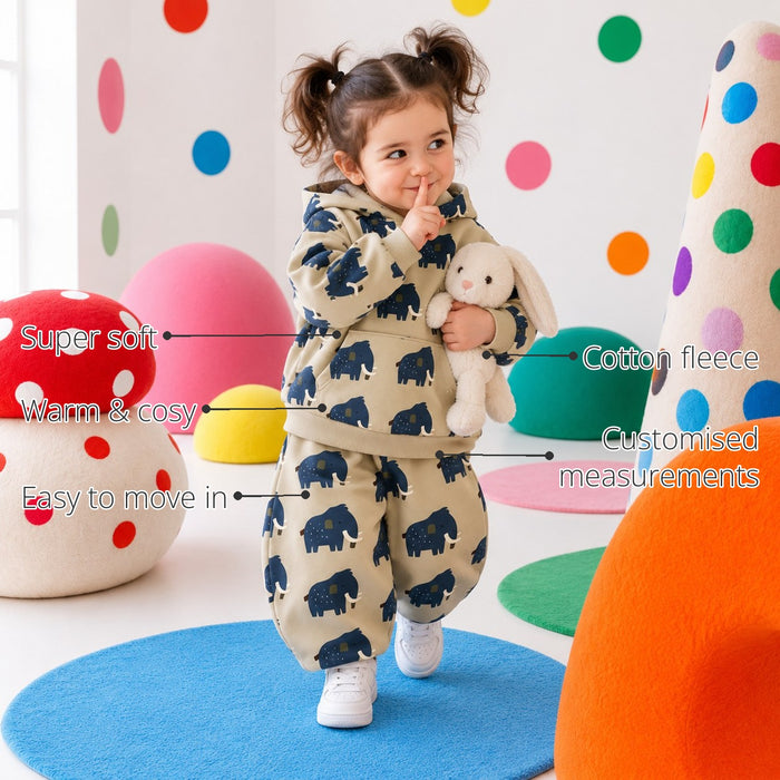 Beige Mammoth Hooded Girls' Barrel Pant Set features