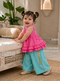 Pink Teal Baby Palazzo Set features