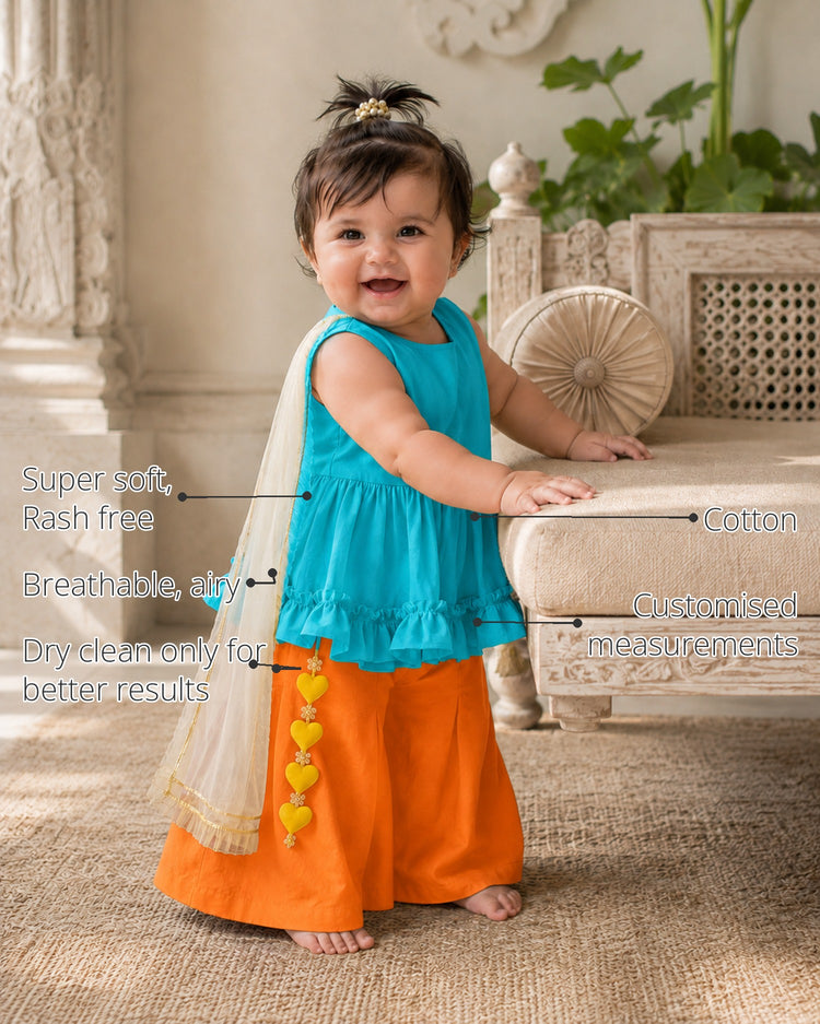 Teal Orange Baby Palazzo Set features
