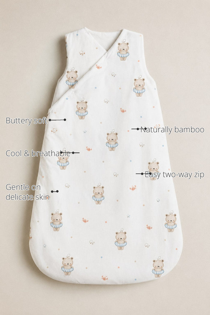 Floater Teddy Bamboo Baby Sleeping Bag features
