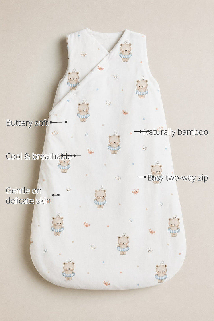 Floater Teddy Bamboo Baby Sleeping Bag features