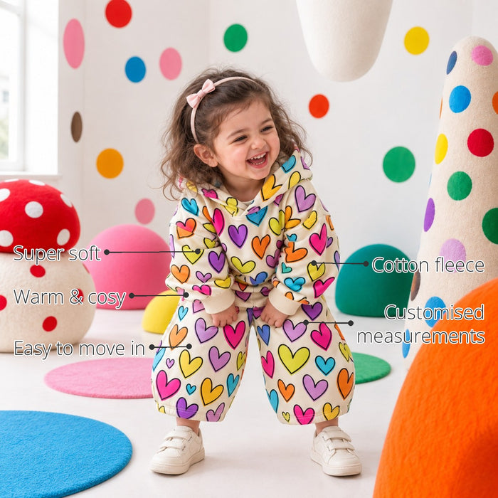 Multi Hearts Hooded Girls' Barrel Pant Set features