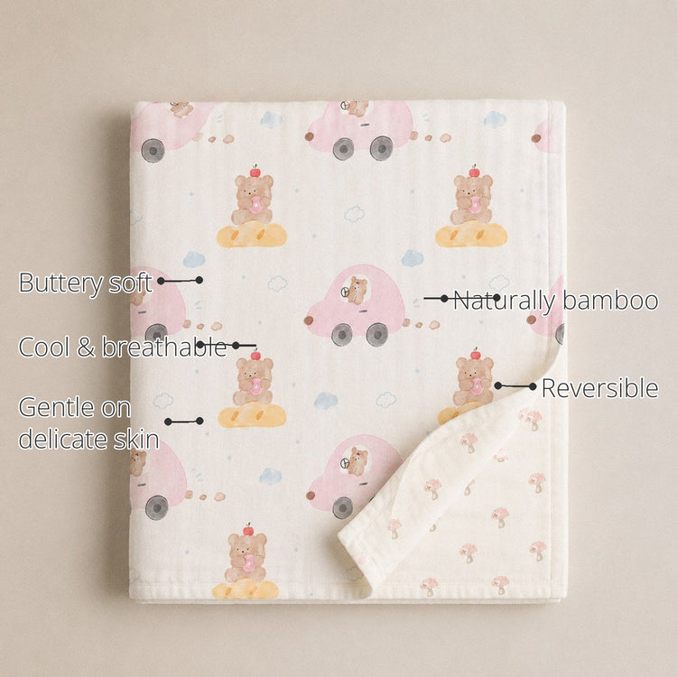Pink Teddy Bamboo Baby Quilt features