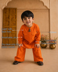 Orange Rabbit-Motif Boys' Kurta Set features