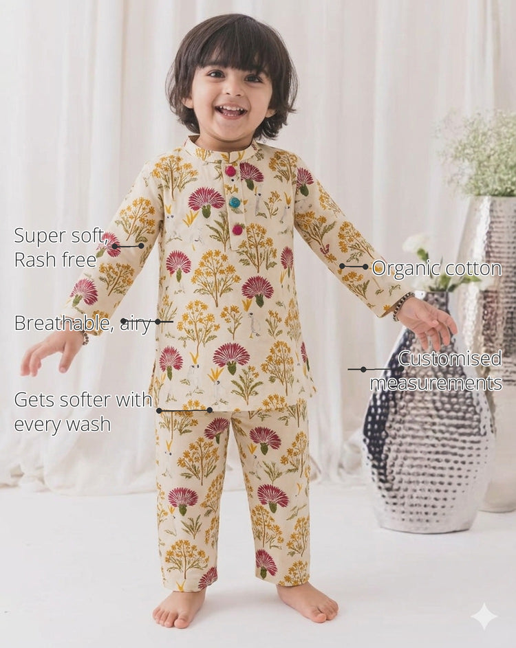 Multi-Colored Floral Girls' Cotton Co-ord Set features
