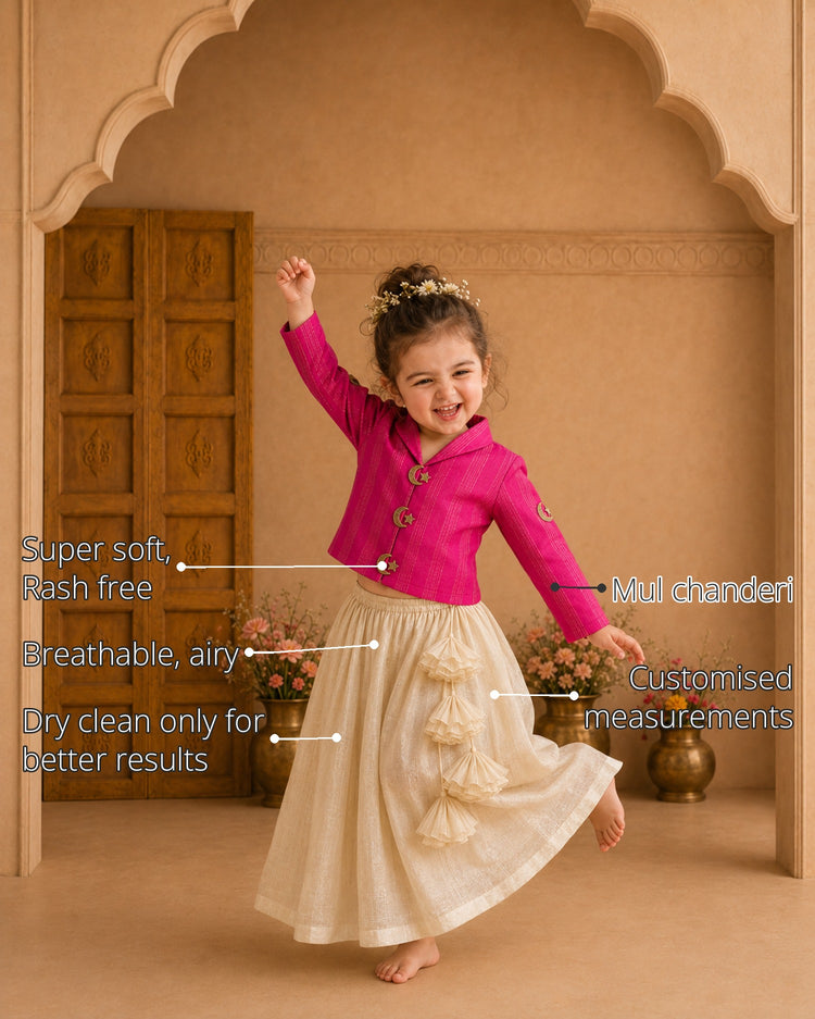 Magenta Moon-Star Girls' Jacket-Lehenga Set features