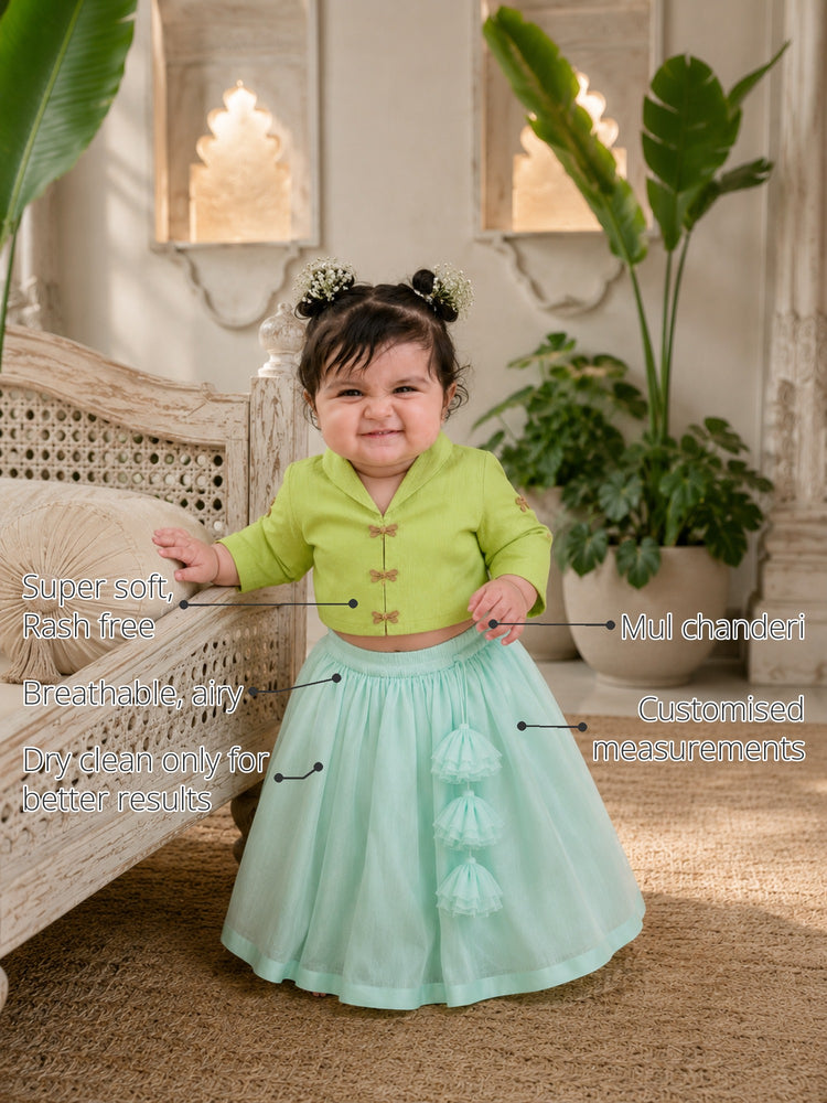 Lime Green Dragonfly Baby Jacket-Lehenga Set features