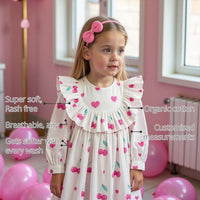 Cherry Heart Ruffle Girls' Dress features