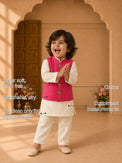 Beige Flamingo-Motif Boys' Waistcoat Set (Pink Waistcoat) features
