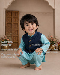 Sky Blue Moon-Star Boys' Waistcoat Set (Navy Waistcoat) features