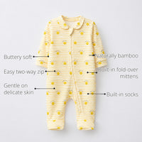 Happy Sunshine Bamboo Baby Sleepsuit – Zip Romper Onesie features