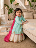 Turquoise Cream Baby Lehenga Set features