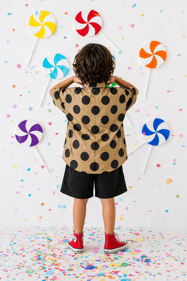 Mocha Dot Oversized Shirt Set