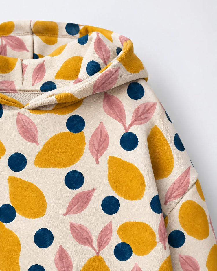 Mustard Lemons Hooded Barrel Pant Set flat lay by Anaario
