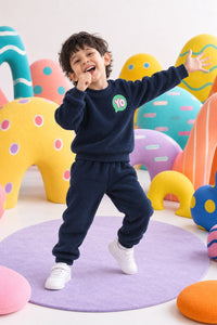 Navy YO Fleece Set on child by Anaario – winter fleecewear