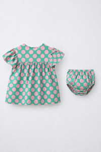 Mint Pink Dot Frill Dress Set