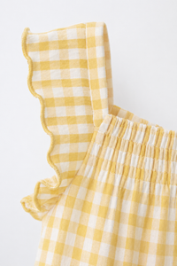 Yellow Gingham Shoulder Frill Romper