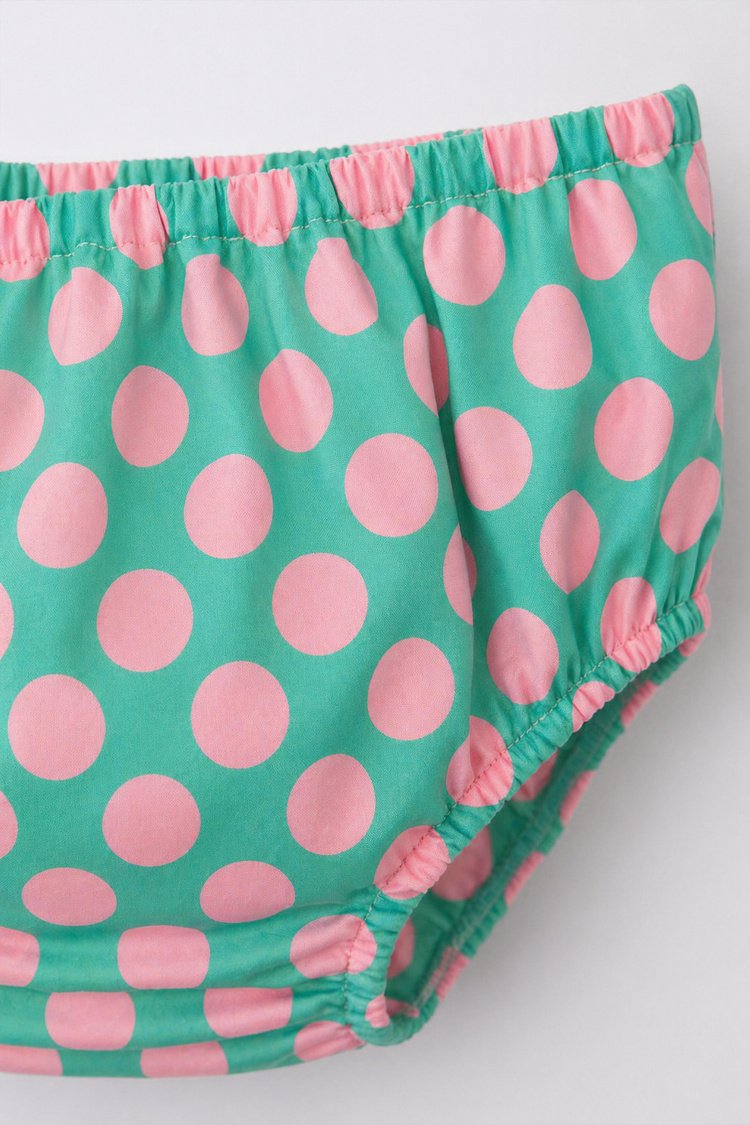 Mint Pink Dot Frill Dress Set