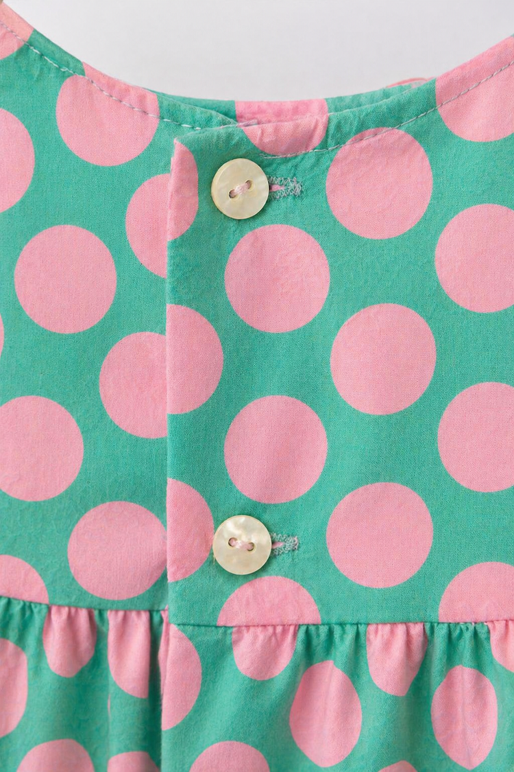 Mint Pink Dot Frill Dress Set