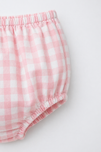 Pink Check Collar Dress Set