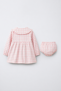 Pink Check Collar Dress Set