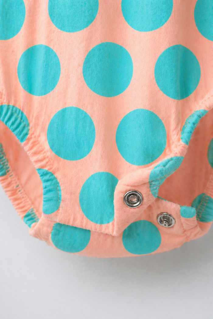 Peach Aqua Polka Dot Flutter Romper