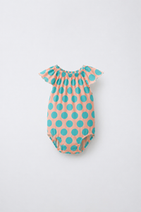 Peach Aqua Polka Dot Flutter Romper